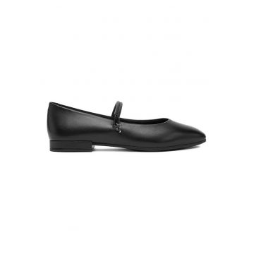Balerini dama -  piele naturala - negru - varf patrat