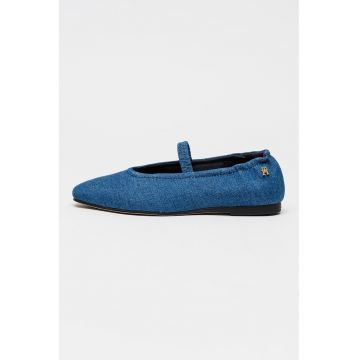 Balerini din denim cu bareta elastica - Albastru