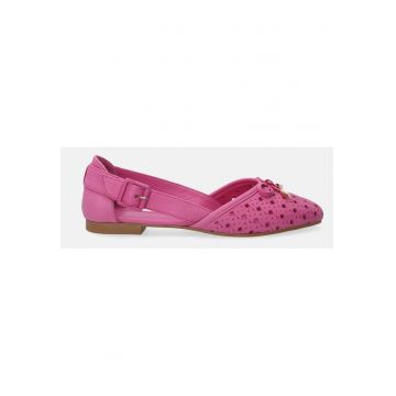 Balerini din piele uni cu model perforat - Fucsia