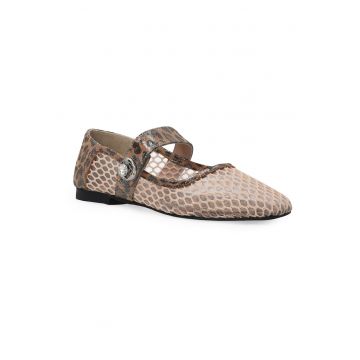Balerini Mary Jane cu perforatii si detalii animal print