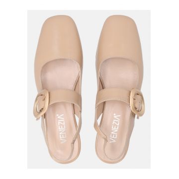 Balerini slingback cu varf patrat din piele