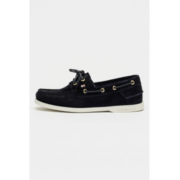 Pantofi boat din piele intoarsa cu varf rotund - Negru