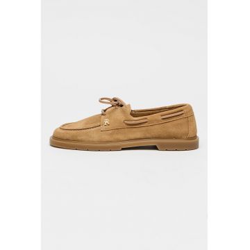 Pantofi boat usori din piele intoarsa - Maro deschis