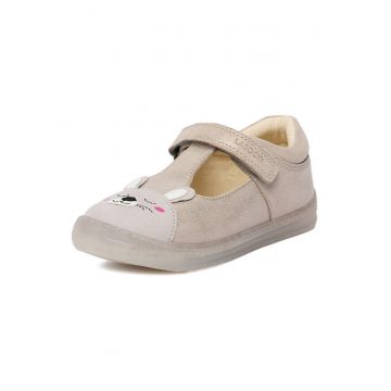 Pantofi copii -  balerini - piele naturala - argintiu - inchidere velcro