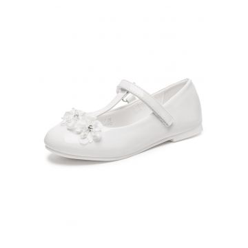 Pantofi copii -  balerini - velcro - alb - material sintetic