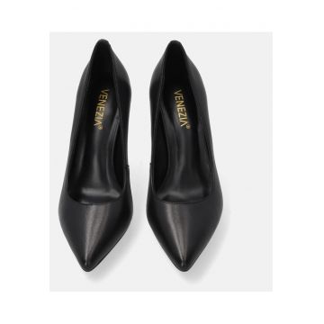 Pantofi cu toc clasic din piele naturala cu varf ascutit