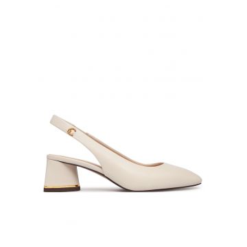 Pantofi cu toc dama -  piele naturala - bej -