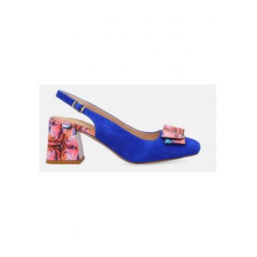 Pantofi cu toc din piele intoarsa cu imprimeu abstract