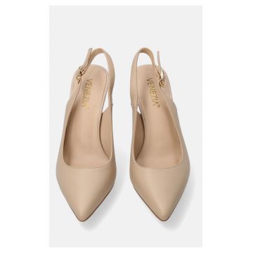 Pantofi cu toc slingback din piele naturala
