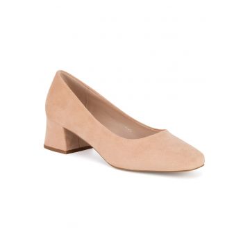 Pantofi dama -  bej - material textil - toc clasic -