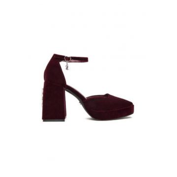 Pantofi dama -  catarama rosie - tesatura patrata - rosu -