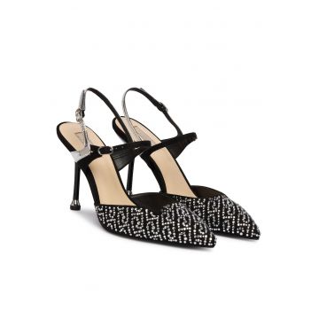 Pantofi dama -  cu toc - negru - textil