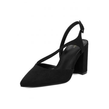 Pantofi dama -  model clasic - toc bloc - textil - negru