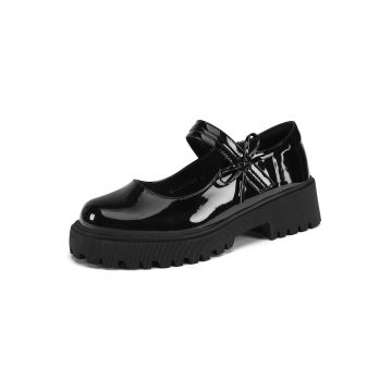 Pantofi dama -  negru - sintetic - talpa groasa - sistem inchidere Velcro