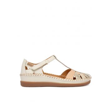 Pantofi dama -  piele naturala - alb - velcro