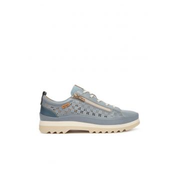 Pantofi dama -  piele naturala - albastru - textil