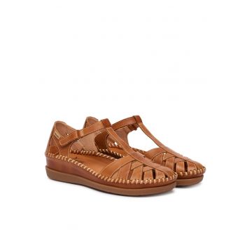 Pantofi dama -  piele naturala - maro - velcro
