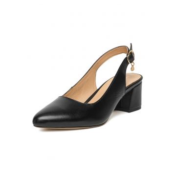 Pantofi dama -  piele naturala - negru - toc clasic