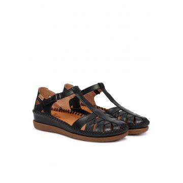 Pantofi dama -  piele naturala - negru - velcro - interior din piele naturala