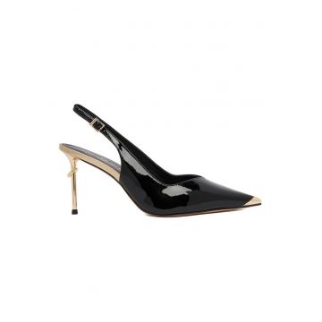 Pantofi dama -  piele naturala - stiletto - negru/auriu