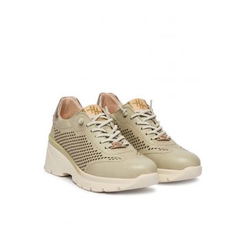 Pantofi dama -  piele naturala - talpa groasa - verde