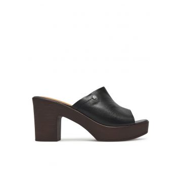 Pantofi dama -  piele naturala - toc bloc - negru -