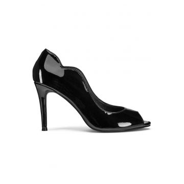 Pantofi dama -  piele naturala - toc stiletto - varf deschis - negru -
