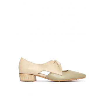 Pantofi dama -  piele naturala - verde/crem