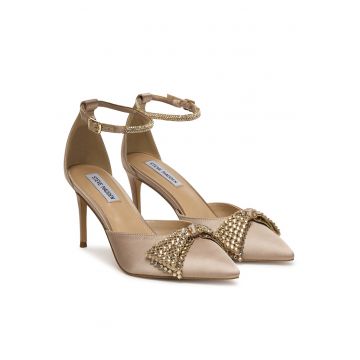 Pantofi dama -  stiletto - bej - sintetic - cu fundita -