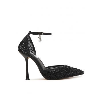 Pantofi dama -  stiletto - negru - textil