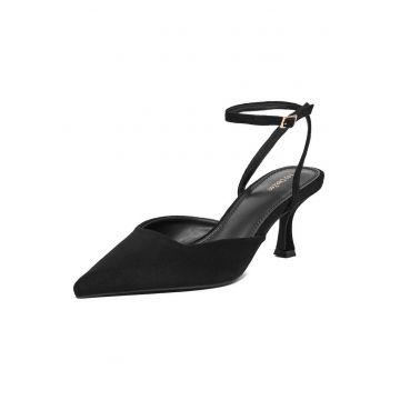 Pantofi dama -  stofa - negru - toc mic - varf ascutit
