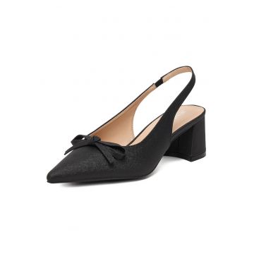 Pantofi dama -  textil - negru - tocul bloc - varf ascutit