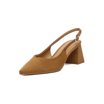 Pantofi dama -  textil - toc bloc - maro