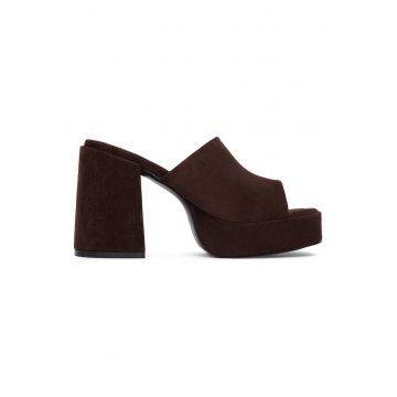 Pantofi dama -  toc clasic - material textil - maro