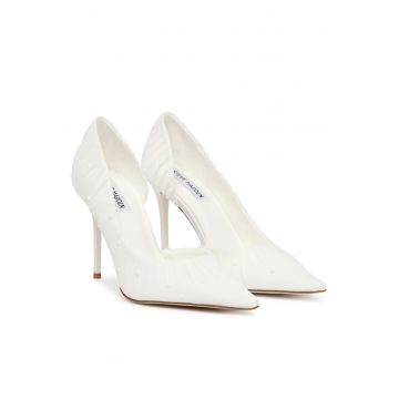 Pantofi dama -  toc stiletto - alb - textil