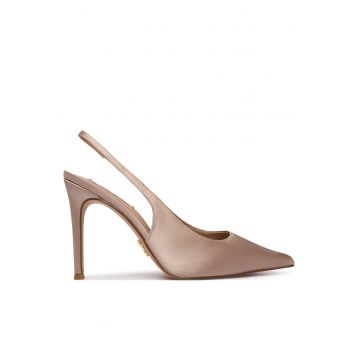 Pantofi dama -  toc stiletto - bej - textil