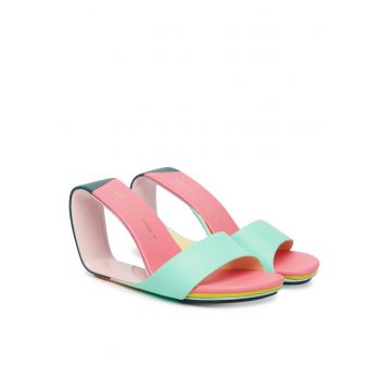 Pantofi de dama -  piele naturala - verde/roz