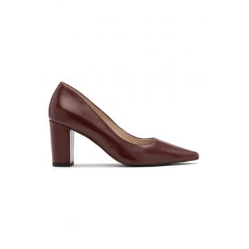 Pantofi de piele cu toc masiv - Visiniu