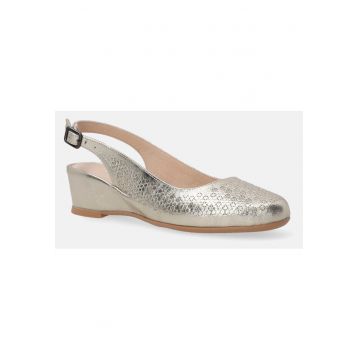 Pantofi din piele cu talpa wedge si bareta la spate