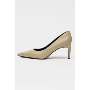 Pantofi din piele cu varf ascutit si toc stiletto - Bej inchis