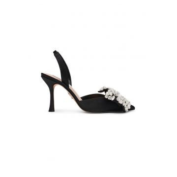 Pantofi din satin cu aplicatii din strasuri Lovie - Negru/Transparent