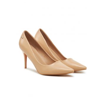 Pantofi eleganti pentru dama -  stiletto - bej - sintetic