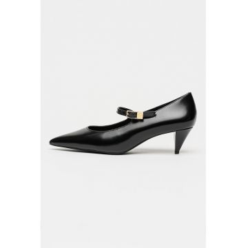 Pantofi Mary Jane din piele cu varf ascutit - Negru