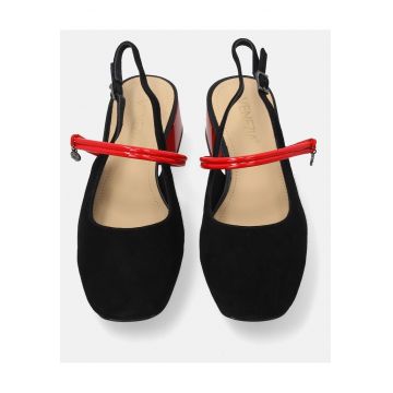 Pantofi Mary Jane din piele intoarsa cu varf rotund