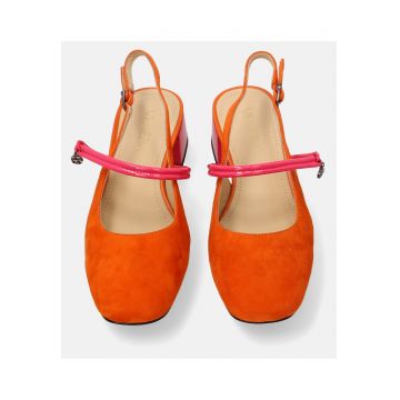 Pantofi Mary Jane din piele intoarsa