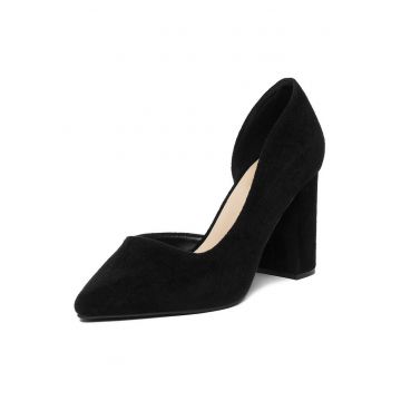 Pantofi pentru dama -  textil - negru - toc clasic