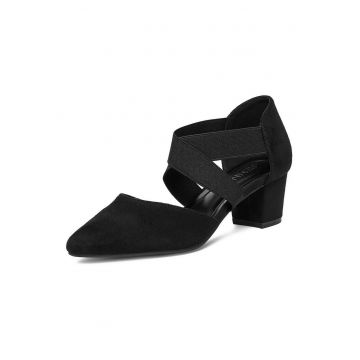 Pantofi pentru dama -  textil - negru - tocul stabil tip bloc