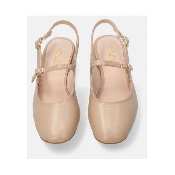 Pantofi rotunzi sling-back din piele naturala