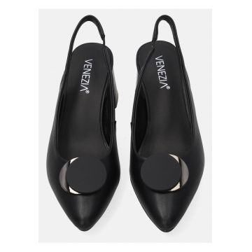 Pantofi sling-back din piele cu toc masiv