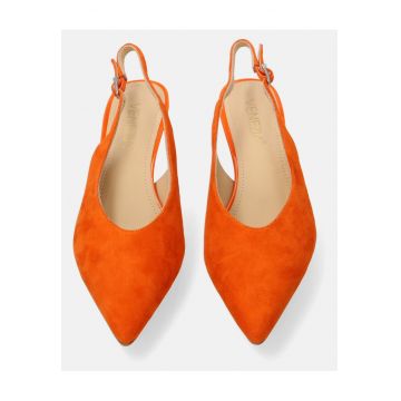 Pantofi sling-back din piele intoarsa cu toc stil kitten